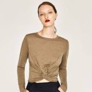 Zara front knot brown top